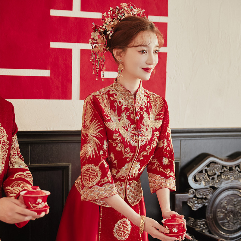 Xiuhe clothing bride 2026 новое китайское свадебное платье, свадебное платье нового стиля, маленькое платье для тостов, тонкое кимоно для показа