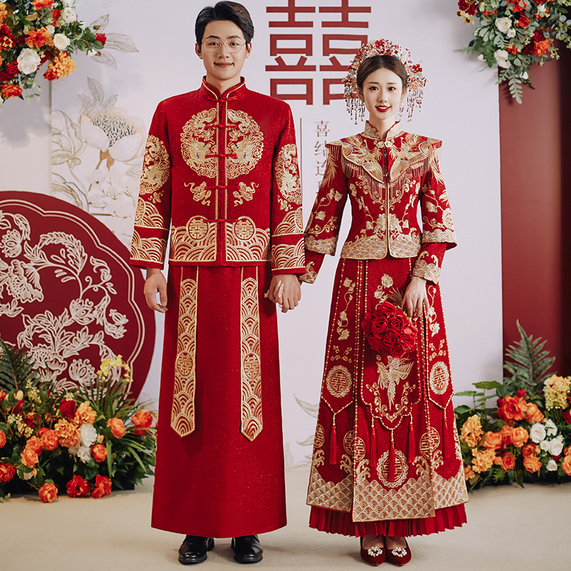 Suhe traditional wedding dress for bride for beloved, Chinese style, suitable for teen, dragon and phoenix, plus size