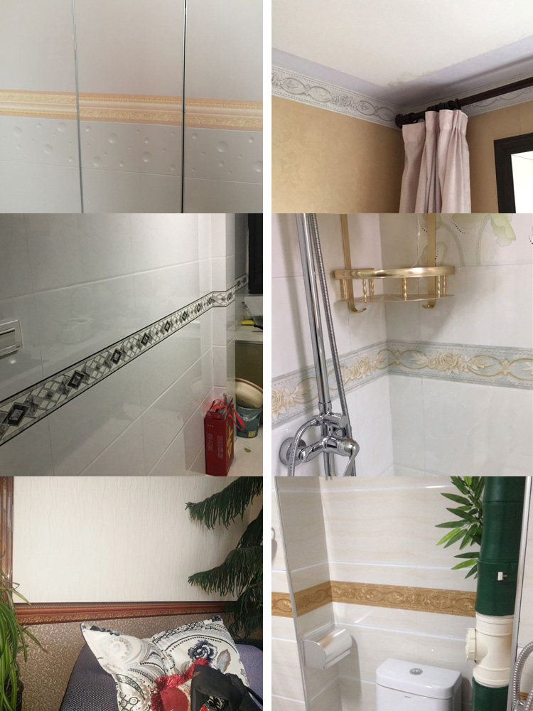 Wallpaper self-adhesive European 3D three-dimensional stickers Living room bedroom waist line skirting board self-adhesive waterproof powder room tile wall stickers