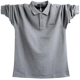 Men's autumn cotton long-sleeved T-shirt lapel polo shirt plus size middle-aged men's clothing plus fertilizer to increase father's clothing loose
