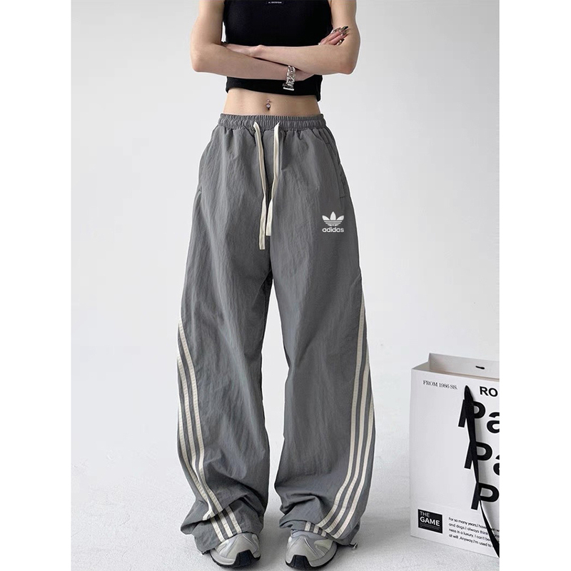 Summer Adidas Women's Loose Versatile Color-Block Straight-Leg Pants Three-Stripe Casual Sports Pants Men's