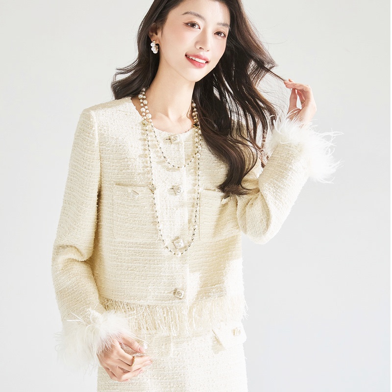 Floral Yarn and Shiny Thread Design, Old Money Style, High-End Niche, Youthful and Stylish Woven Tweed Chanel-Style Blazer for Commuting