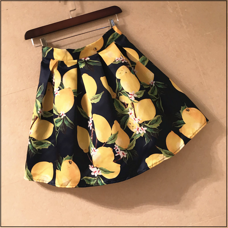 Floral skirt women's spring and autumn floral pleated skirt silky printing elastic waist high waist clear new skirt