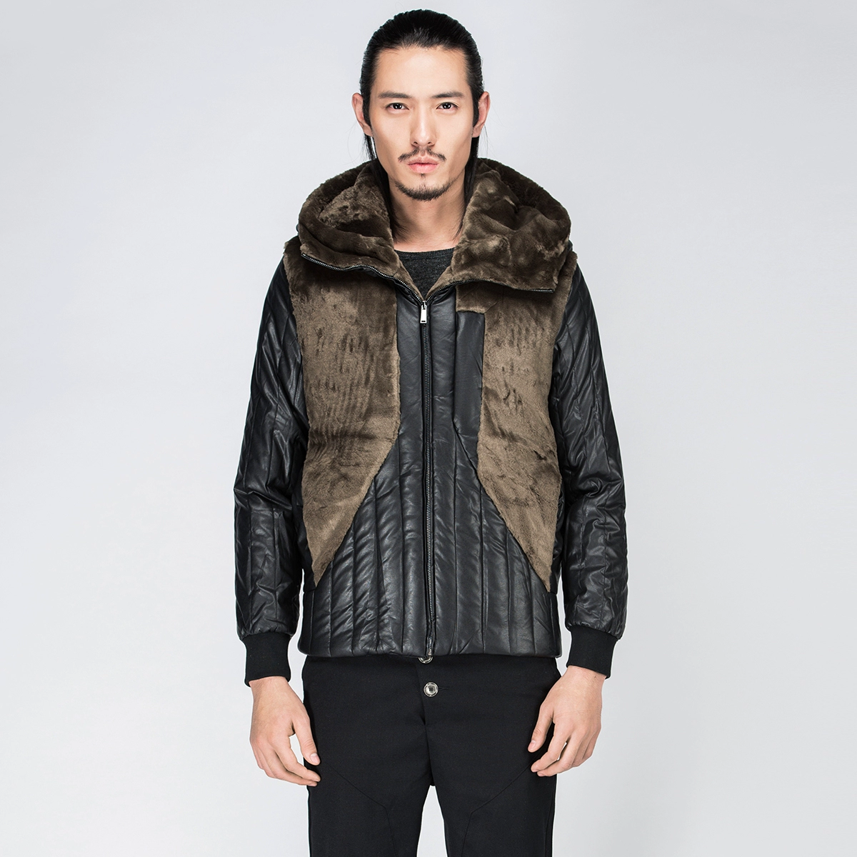 M L XXL mùa đông nam thiết kế áo khoác bông cổ lông trùm đầu dày ấm áp không đều đường khâu mỏng phù hợp - Bông