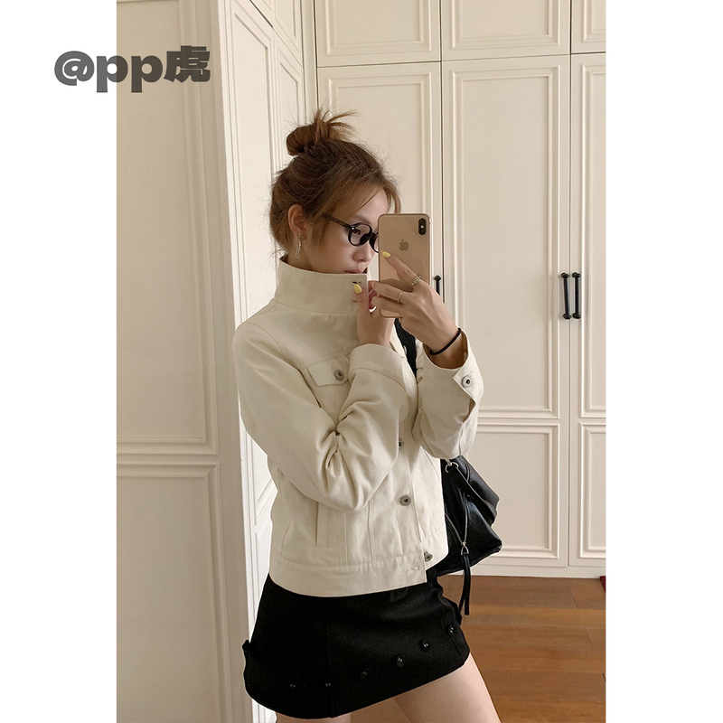 Pp Tiger'' White Cow Jacket'' Korean Style Autumn Jacket Stand Collar Denim Jacket T26708 Pp Tiger'' White Cow Jacket'' Korean Style Autumn Jacket Stand Collar Denim Jacket T26708