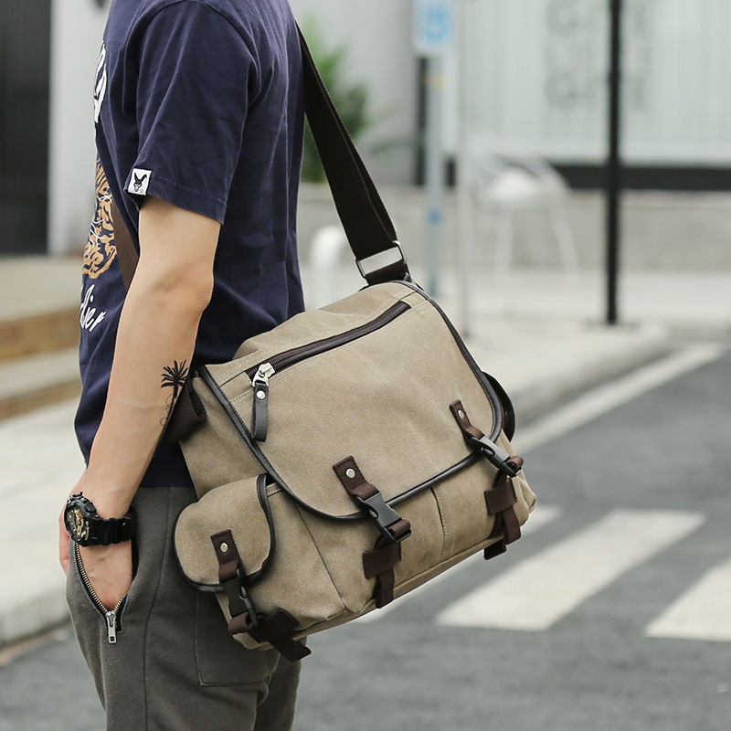 Large Capacity Canvas Retro Diagonal Satchel Satchel Bag Men's Single Shoulder Bag Multifunction Day Ensemble POOR BAG COMPUTER BAG
