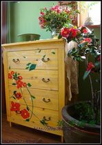 (Yesterdays country) At that time the flower blooming hand-painted four-bucket cabinet retro country pastoral drawer cabinet customized