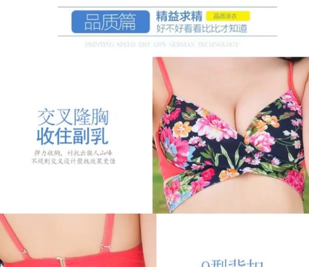 New Victoria Floral Split Bikini Áo tắm bốn mảnh Vú nhỏ Tấm thép thu thập bộ bikini gợi cảm - Bikinis