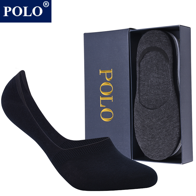 Polo Men's Socks, Pure Cotton Short Socks, Summer Thin Boat Socks, Men's Low-Cut Anti-Odor Silicone Non-Slip Trendy Men's Invisible Socks