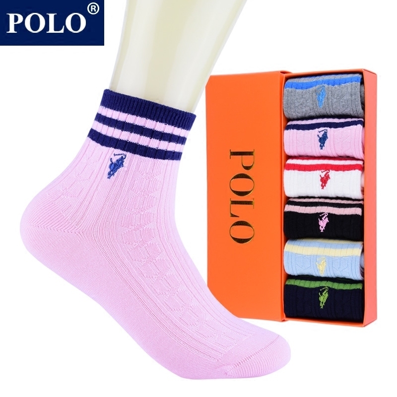 Polo New Women's Socks Pure Cotton Versatile Trendy Mid-Tube Socks Thick Autumn and Winter Seamless Japanese Style Anti-Odor Gift Box