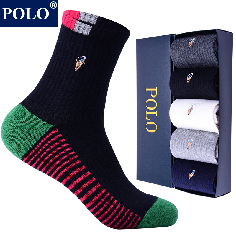Polo Towel Socks Men's Thickeneded Mid-Calf Socks for All Seasons and Winter Warmth Men's Pure Cotton Sweat-Absorbent and Anti-Odor Towel-Soled Sports Socks