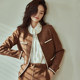 Luo Yi temperament spliced ​​woolen suit jacket for women 2023 winter new style brown commuting slim suit 05748
