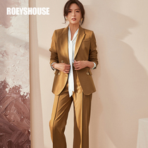 Luo Yi intellectual Curry white collar suit new suit jacket straight pants slim professional two-piece set 02744