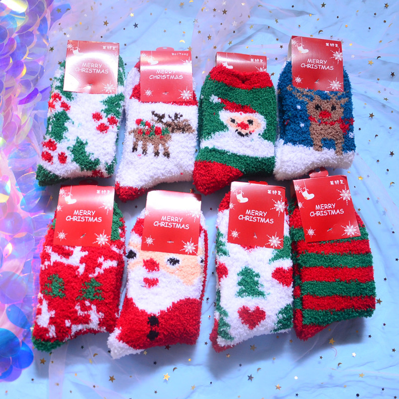 Winter socks female coral wool socks cute sleep socks thicken half warm autumn and winter floor socks
