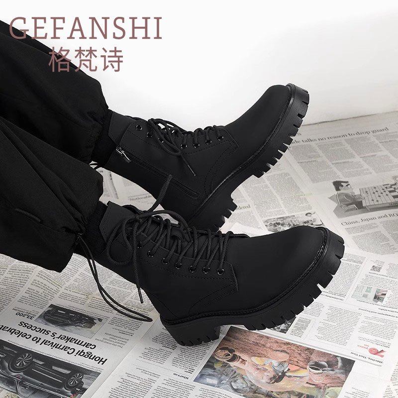 French Gfs Men's Casual Black Motorcycle High-End Leather Boots High-Top 2026 New Long Tube Height-Increasing Martin Boots for Men French Gfs Men's Casual Black Motorcycle High-End Leather Boots High-Top 2026 New Long Tube Height-Increasing Martin Boots for Men