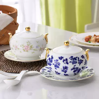 Bone China stew pot with lid Water-proof bird's nest shark's fin stew soup soup meal cup pure white steamed egg ceramic stew pot soup tableware