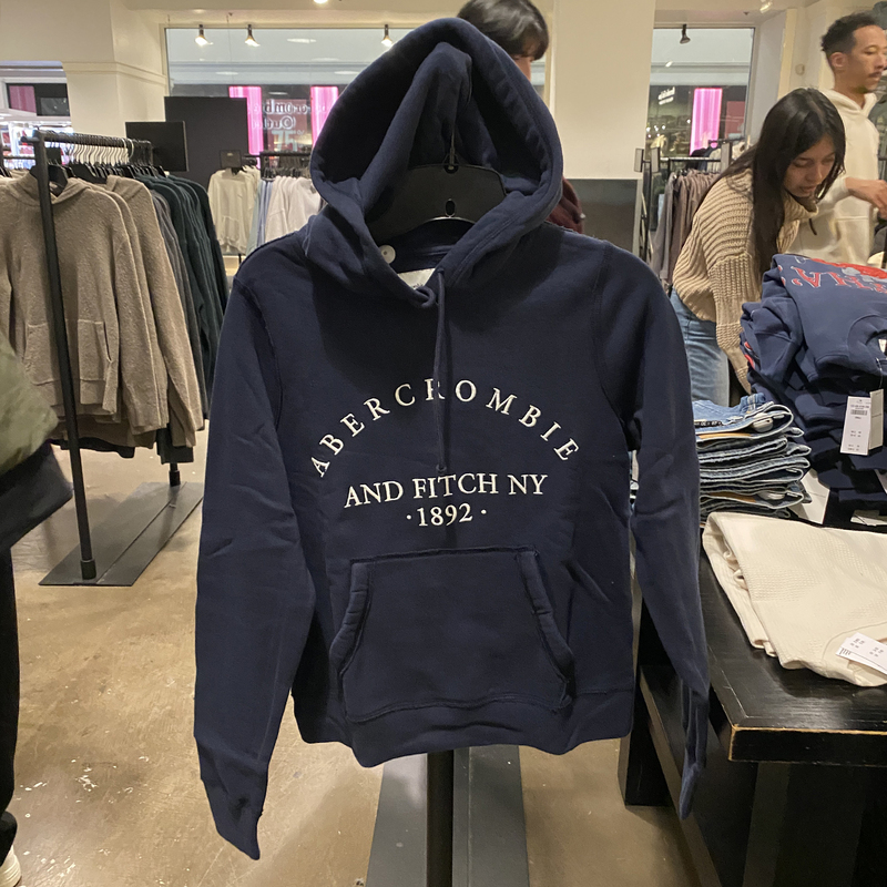 Abercrombie Fitch/Af Women's Fleece-Lined Embroidered Letter Kangaroo Pocket Hooded Long-Sleeve Pullover Sweatshirt #