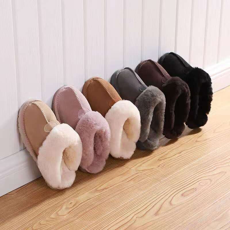 Olin Australia lamb fur integrated winter home non-slip suede cotton shoes Men and women Warmth Wool Baotou Slippers