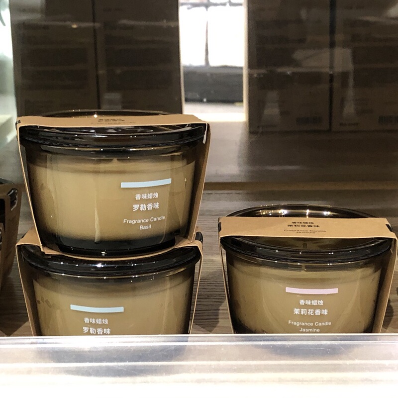 Muji Scented Candles in Glass Jars with Passion Fruit Scent, Cedarwood, White Sandalwood, Basil, Sage, and Autumn Pear Fragrance