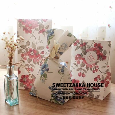 Colorful floral pattern gift packaging bags/flat-mouth paper bags/baked pastry bags/candy bags/return gift bags