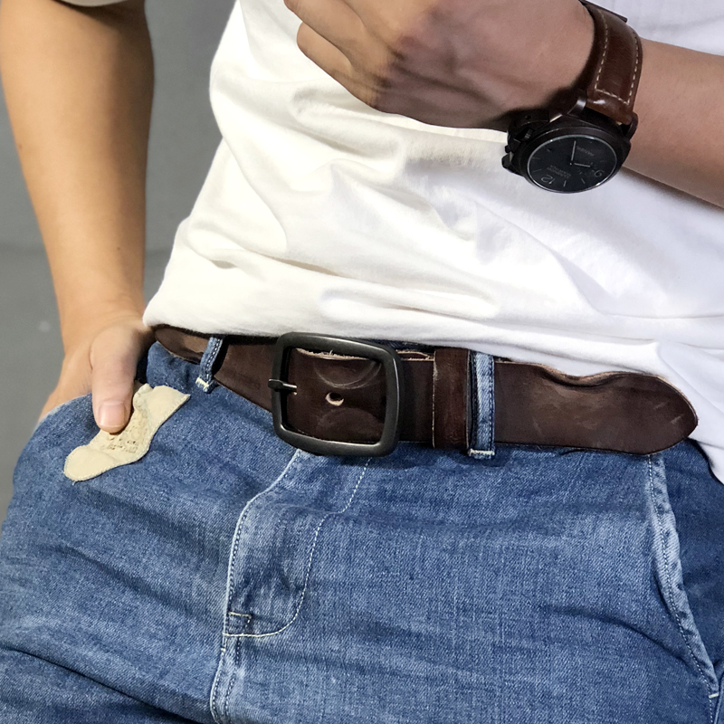 Original handmade cow leather retro-colored belt made of old folds men's leather belt denim casual male pants with