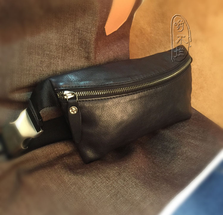 Mobile phone waist bag leather cross chest bag retro handmade first layer leather boys satchel Korean fashion casual bag