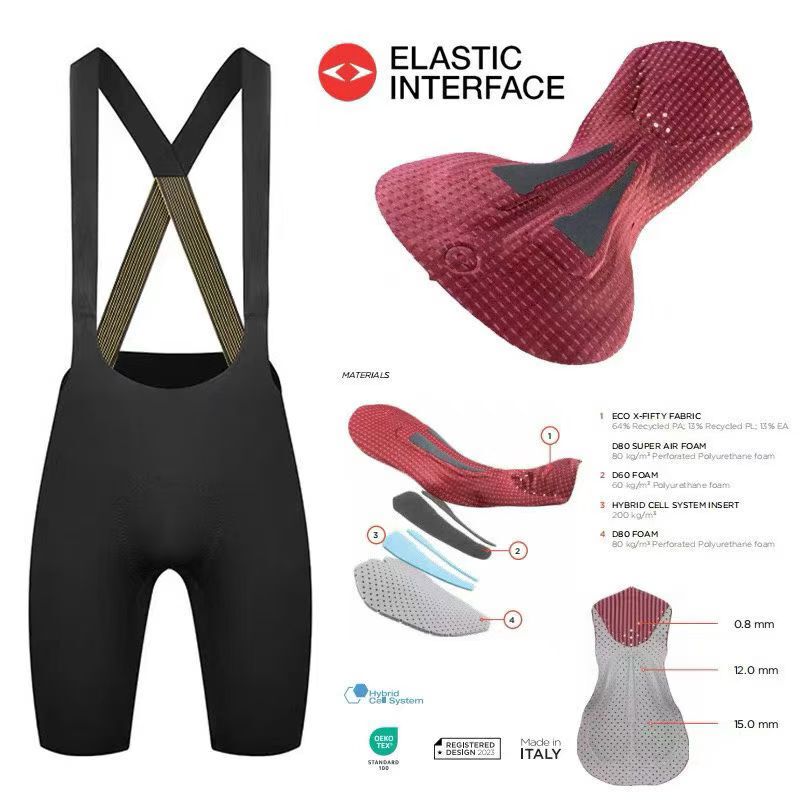 New K-Snow Road Bike Bib Shorts, Genuine Italian Double Arrow Peloton, 200 Density