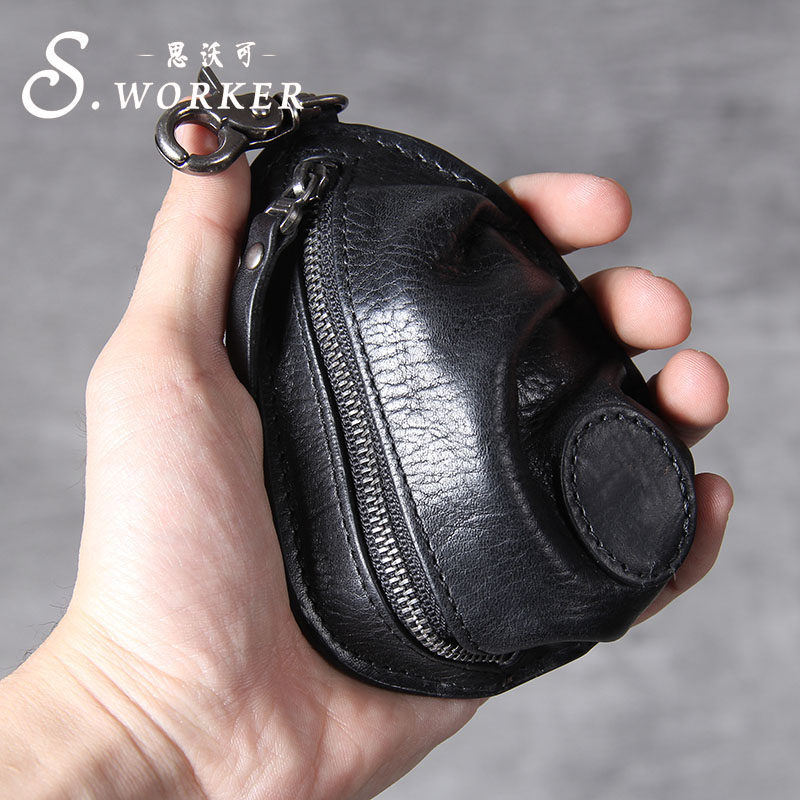Thvo Individuality Retro Headlayer Bull Leather Car Key Bag Original Design Genuine Leather Zero Wallet and American Locomotive