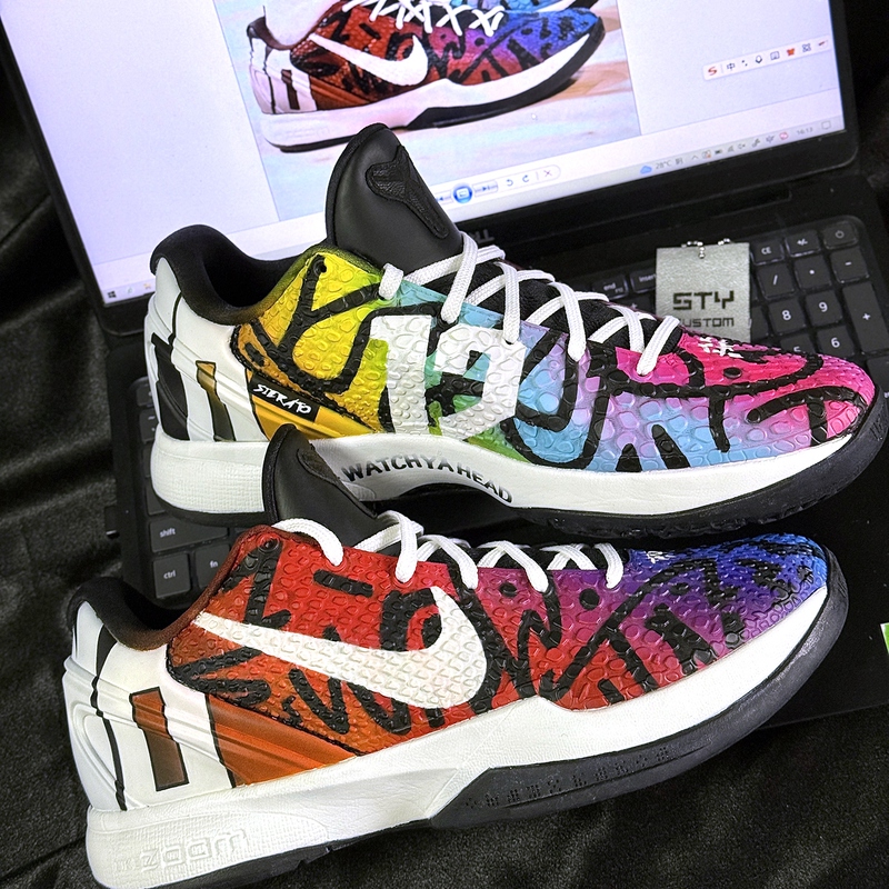 Sty Customized Nike Kobe6 Zk6 Kobe 6 Graffiti Gradient Nike Actual Game Basketball Shoes Same Style as Morant's