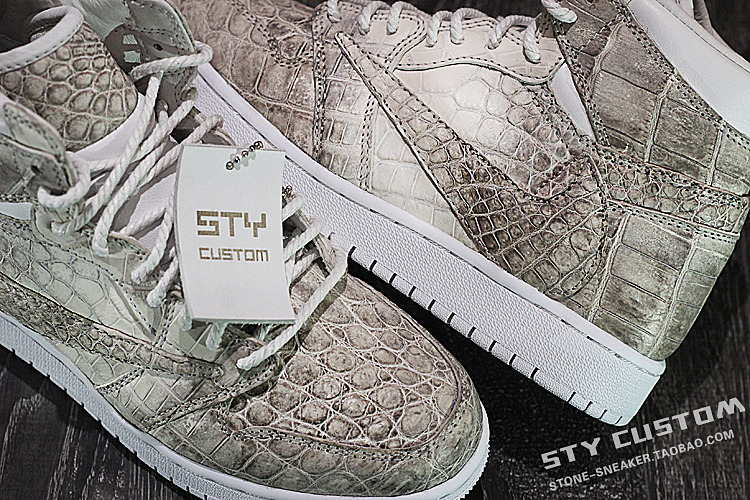 Sty Customized Air Jordan 1 Aj1 Reverse Hook Collaboration Himalayan Crocodile Pattern Nike Sneakers