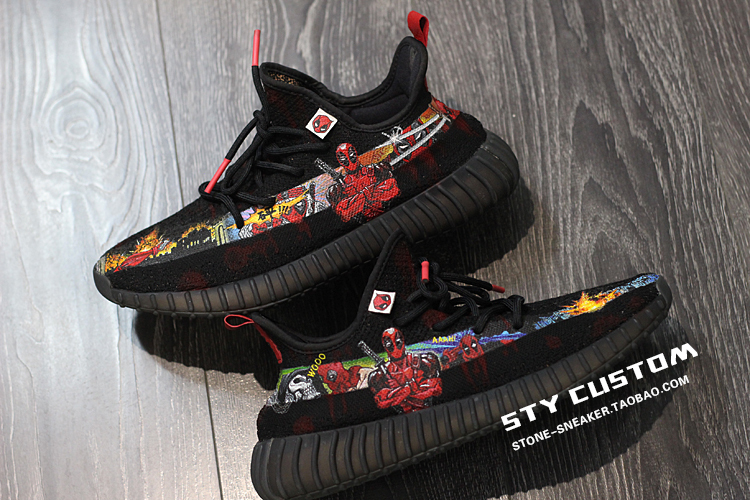 Adidas Yeezy Boost 350 V2 Deadpool Batman Comic Style Hand-Painted Sneakers