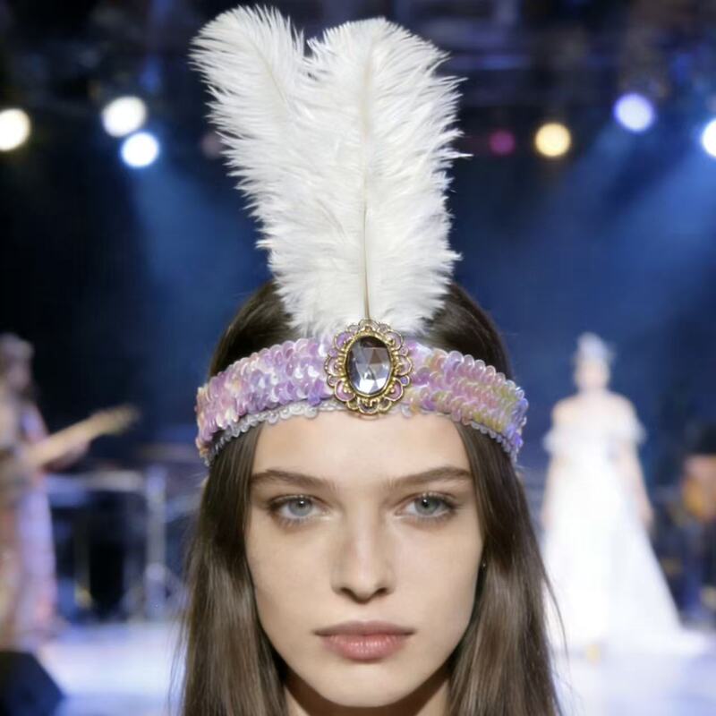 1920S Feather Headband with Rhinestones, Ostrich Feather Headband, Party Accessories in Stock, 2 Feather Headbands 1920S Feather Headband with Rhinestones, Ostrich Feather Headband, Party Accessories in Stock, 2 Feather Headbands