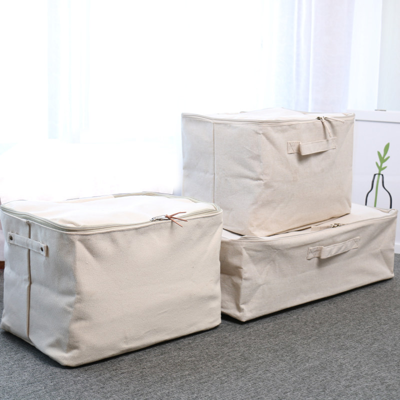 Japanese-style cotton linen waterproof zipper storage box idle clothes sundries folding travel storage bags Nordic finishing bag
