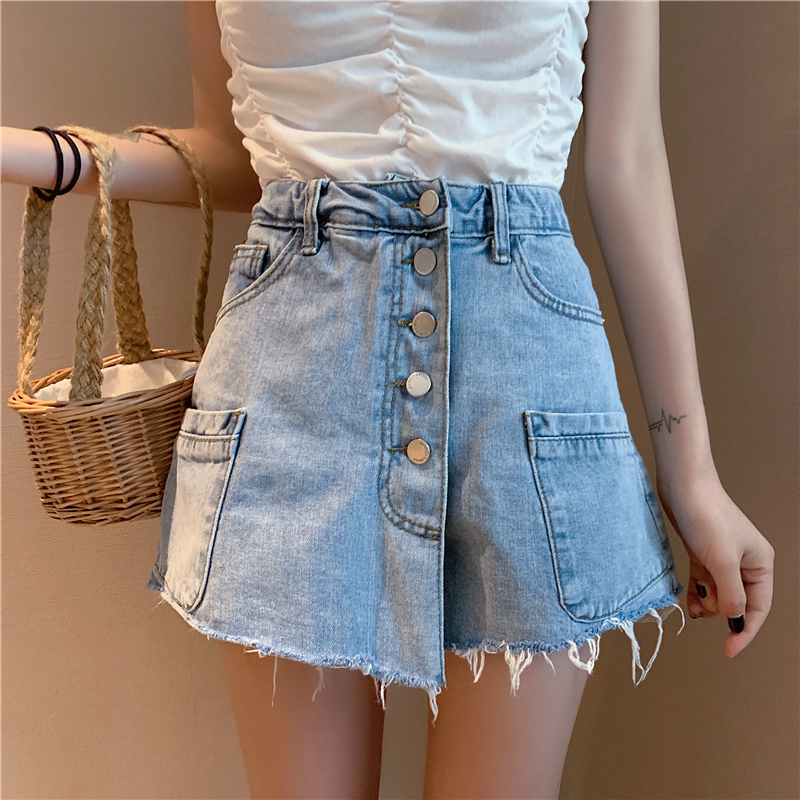 VK旗艦店 韓系高腰排口百搭牛仔短褲褲裙單品短褲