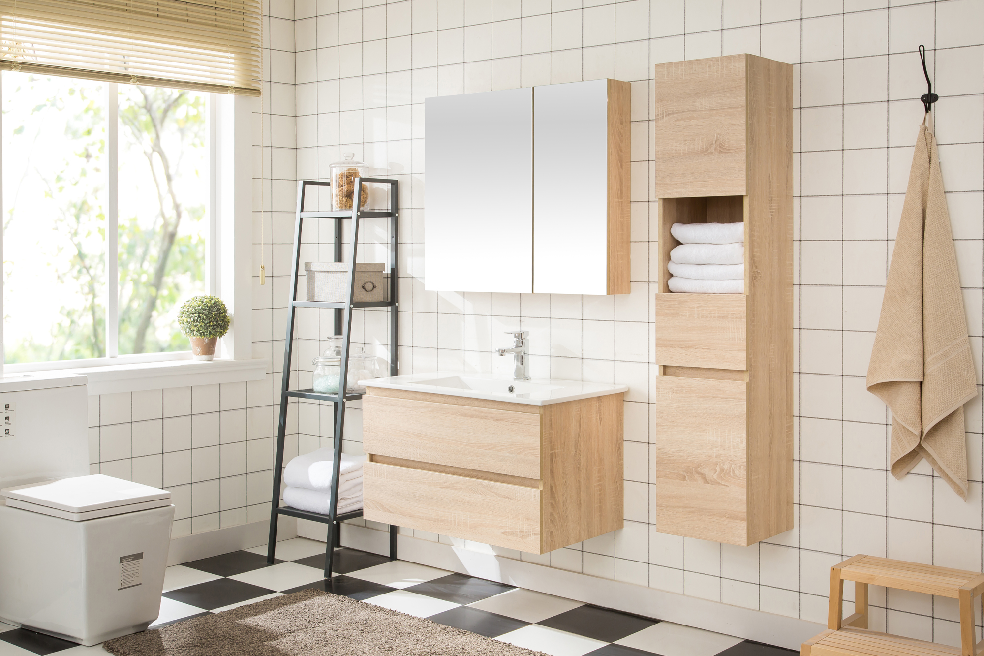 Nordic Solid Wood Bathroom Cabinet Combined American Wash Basin Toilet Toilet Toilet Landing Modern Simple Bathroom Cabinet