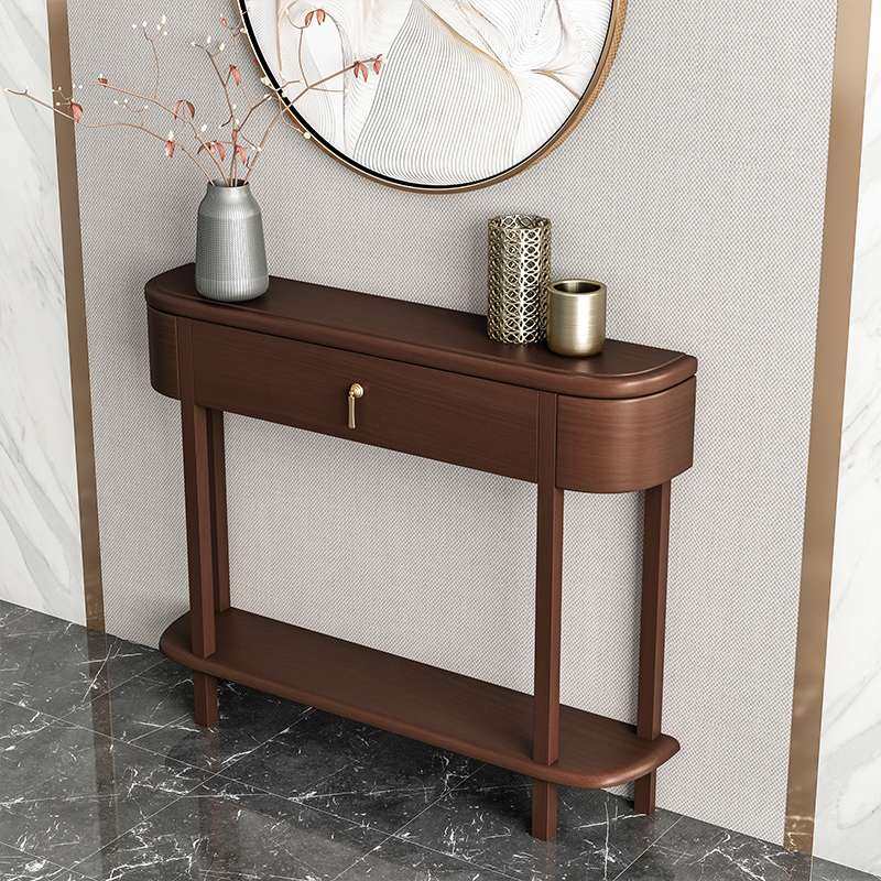 New Chinese-style semi-circular entry porch table ultra-narrow wall solid wood porch shelf aisle porch cabinet simple and small