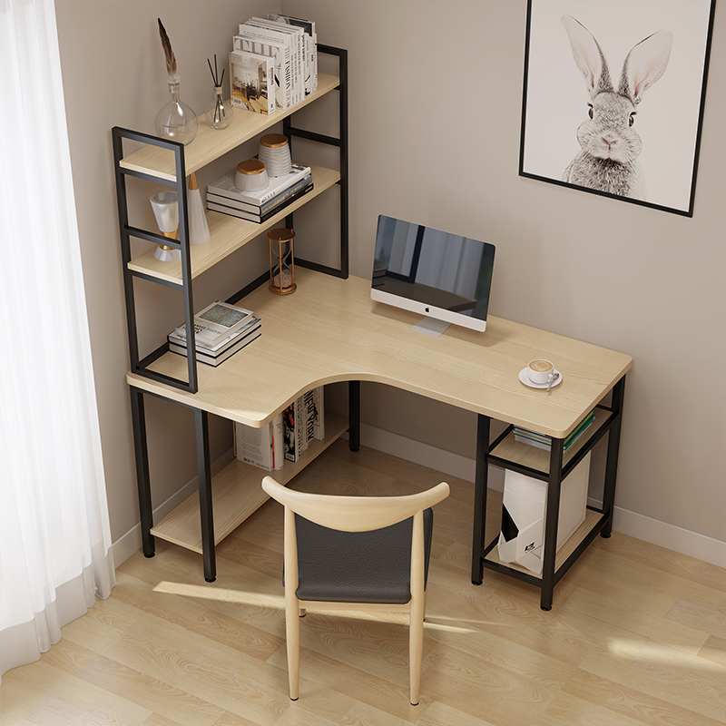 Computer desktop table home l-shaped corner desk solid wood corner desk bookshelf combination one table small apartment