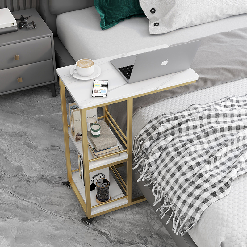 Italian-style light luxury lazy movable bedside table side notebook computer table sofa side cabinet space-saving slate