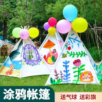 Childrens hand-painted tent diy handmade materials painting graffiti painted fabric kindergarten outdoor activity game house