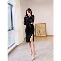 Nana Parisian Early Spring double crepe floating and printed silk neckline solid embroidered straight cylinder long sleeve shirt commute