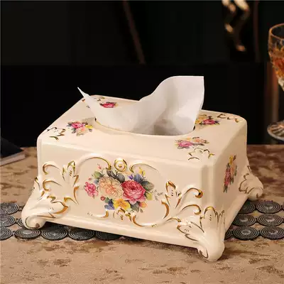 European-style luxury ceramic removable tissue tray with multi-function remote control storage box high-end living room coffee table decoration