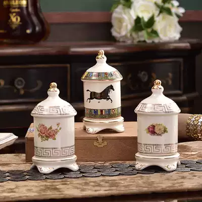 European-style ceramic toothpick tube Household cotton swab tube Living room creative toothpick box Dining table toothpick jar Fashion toothpick bottle bucket