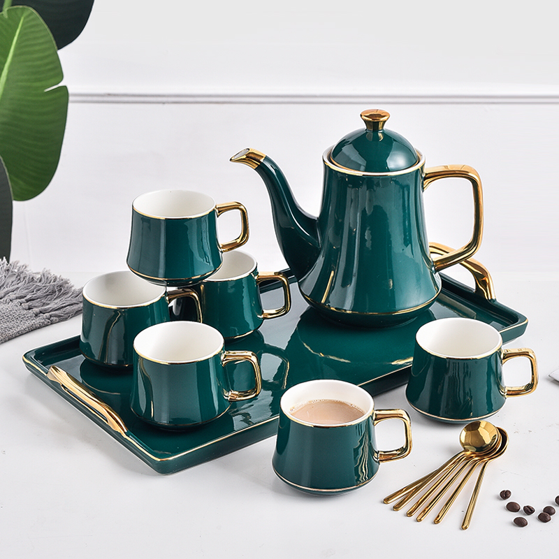 European ceramic household coffee cup and saucer set with tray Small luxury creative afternoon tea flower tea set Simple English