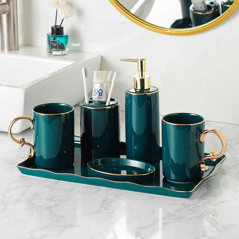 Light Extravagant Gargle Cup Tooth Cylinder Bathroom Five Pieces Sets Bath accessories Nordic Ceramic toothbrush cup Wedding Wash Cup Suit