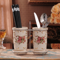 European-style mildew and drain chopsticks box ceramic double-tube chopsticks kitchen rack chopsticks rack tableware cage set