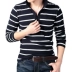 Thời trang xuân hè 2018 áo thun dài tay áo sơ mi POLO cotton sọc dài tay trẻ trung mặc thường ngày