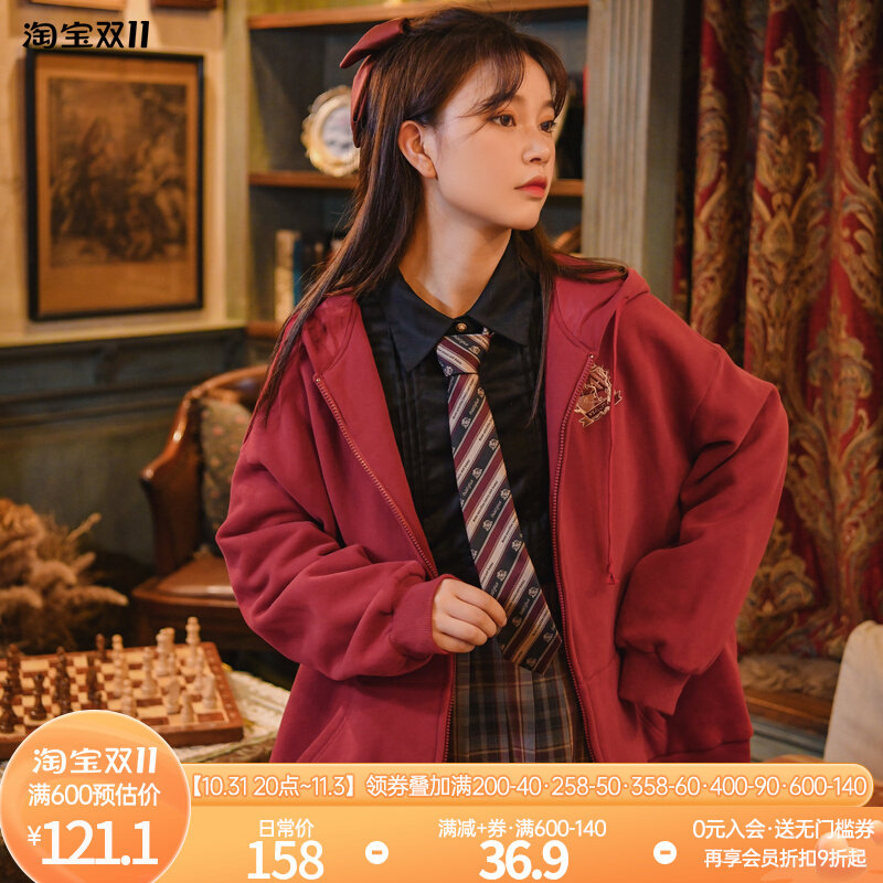 Original Mori female tribe hooded sweatshirt jacket plus velvet thickened girlfriends dress spring sister dress 2022 autumn and winter new