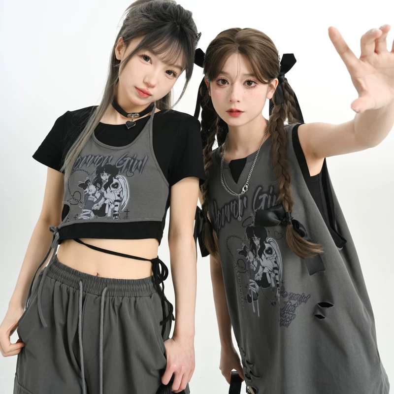森女部落 Genuine design T-shirt, comics sleevless, trend of season