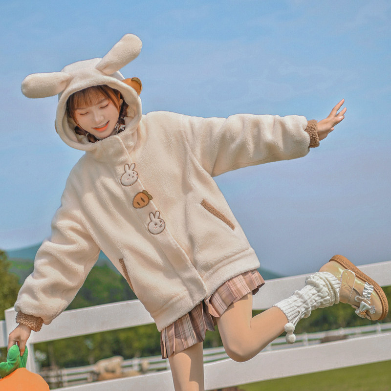 Original Mori female tribe cute lamb velvet hooded soft cute sweater student jacket vitality age-reducing autumn and winter new women