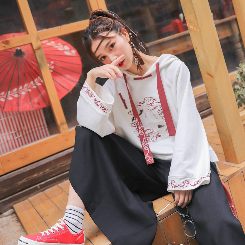 Original Mori female tribe hooded sweatshirt spring and autumn thin bf Korean version of the national style embroidery loose long sleeves 2021 new fashion
